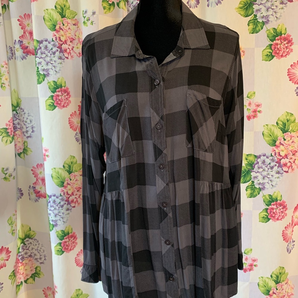 Torrid Black and Gray Plaid Blouse